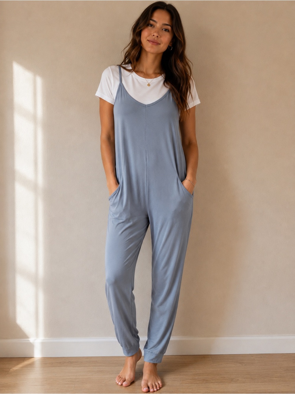 Sincerly Jules Dusty Blue Scoop Neck Sleeveless Jumpsuit